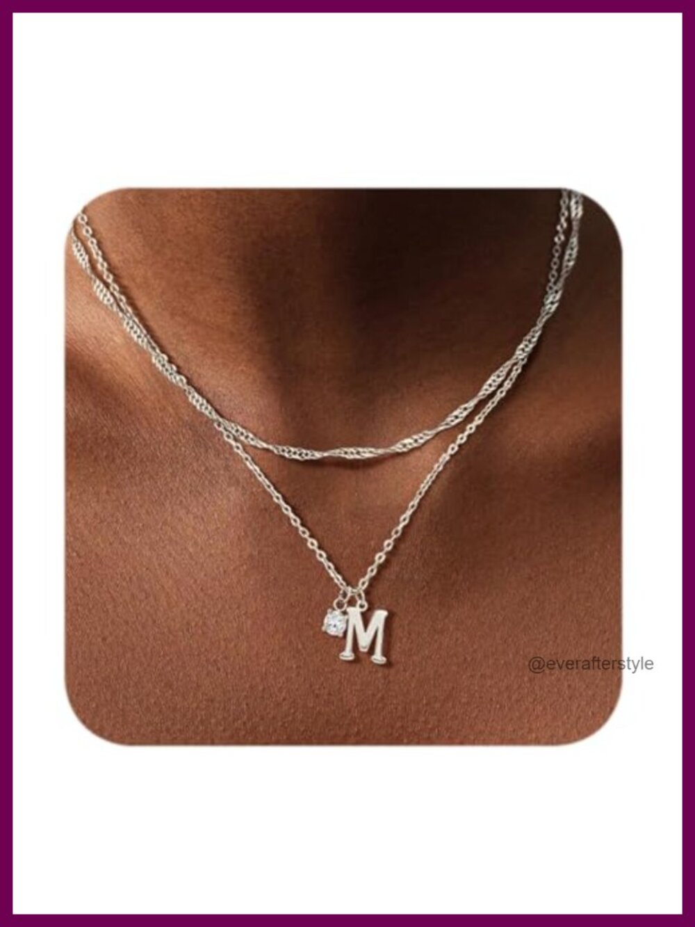 Sterling Silver Initial Necklace Set CZ Dainty Layered Monogram Pendant 925